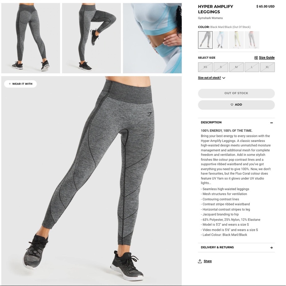 GYMSHARK AMPLIFY LEGGINGS SIZE L